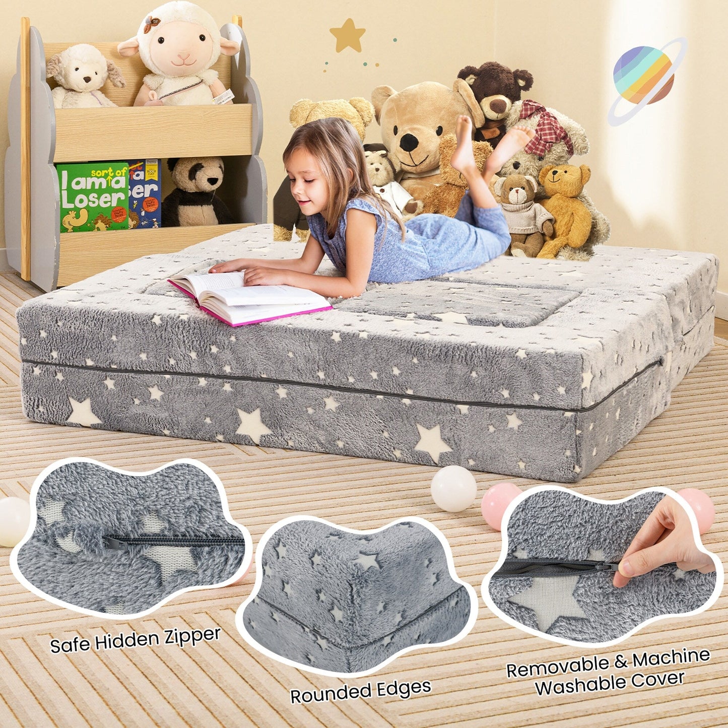 Canapé pliant 3 en 1 pour bébé Gymax, amovible et lavable en machine