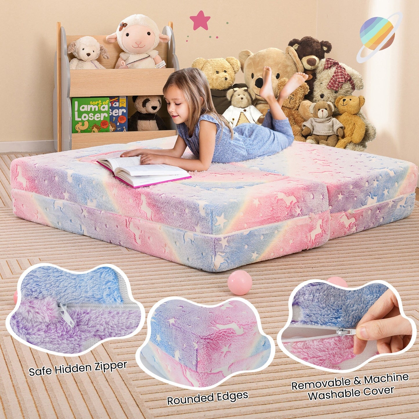 Canapé pliant 3 en 1 pour bébé Gymax, amovible et lavable en machine