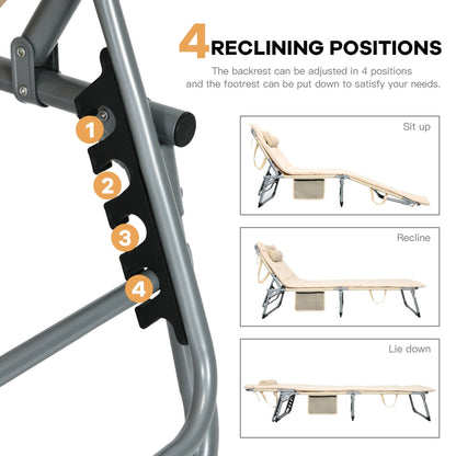 Chaise longue inclinable rembourrée surdimensionnée Gymax 4 plis