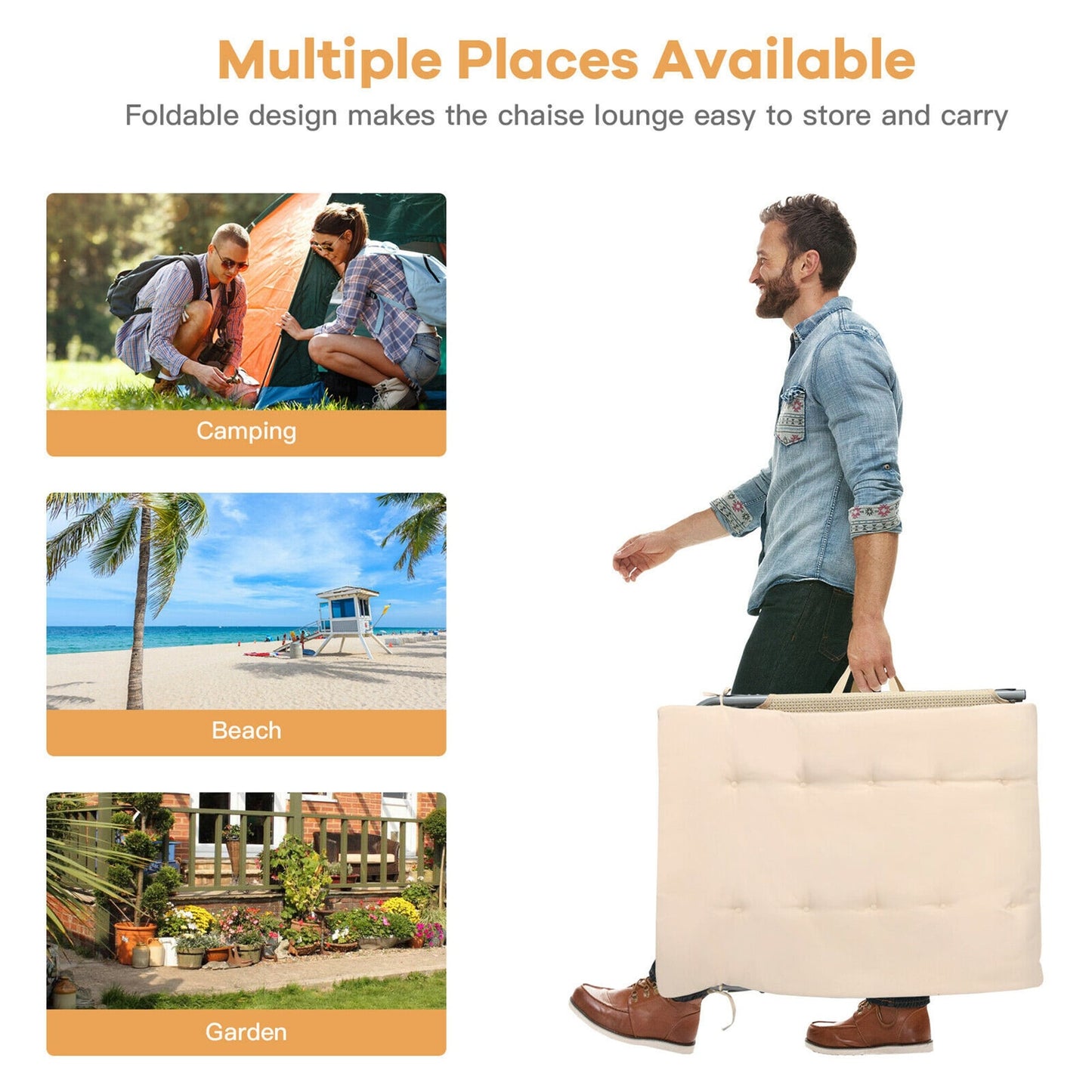 Chaise longue inclinable rembourrée surdimensionnée Gymax 4 plis