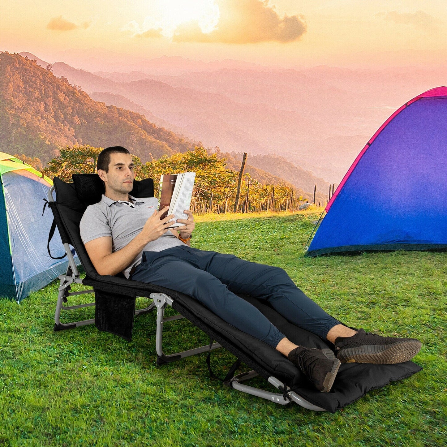 Chaise longue inclinable rembourrée surdimensionnée Gymax 4 plis