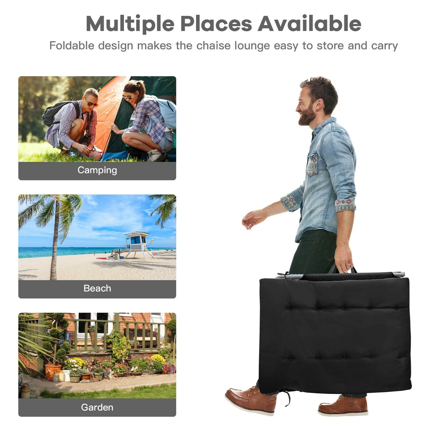 Chaise longue inclinable rembourrée surdimensionnée Gymax 4 plis