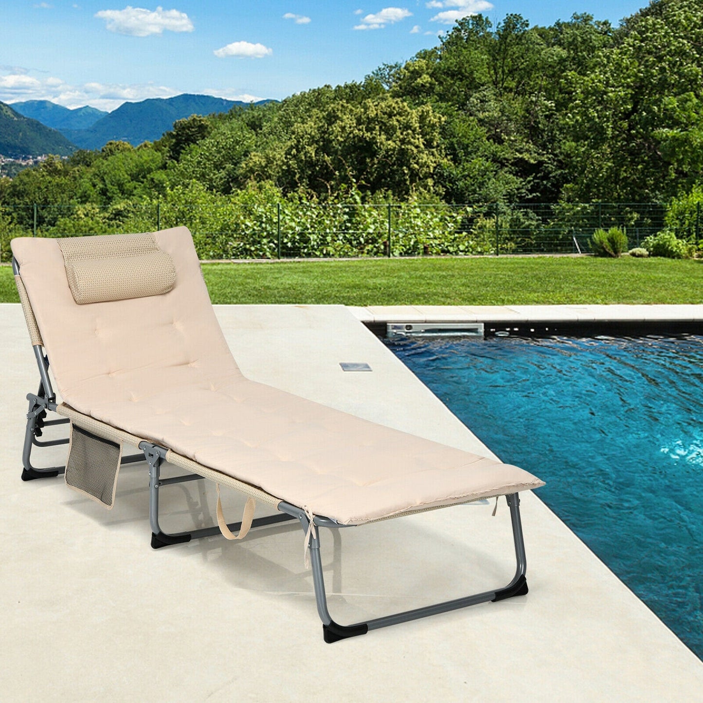 Chaise longue inclinable rembourrée surdimensionnée Gymax 4 plis