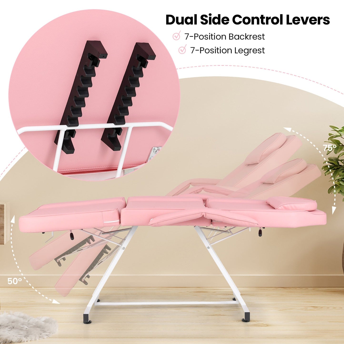 Chaise faciale Gymax 73'' avec tabouret hydraulique, dossier réglable et