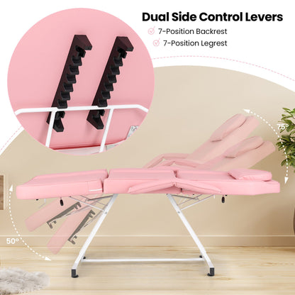 Chaise faciale Gymax 73'' avec tabouret hydraulique, dossier réglable et