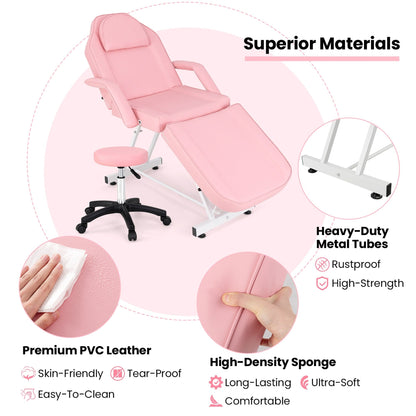 Chaise faciale Gymax 73'' avec tabouret hydraulique, dossier réglable et