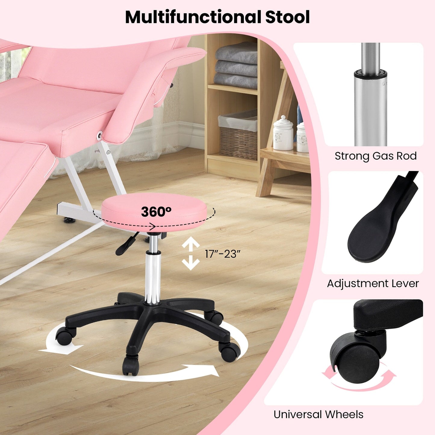 Chaise faciale Gymax 73'' avec tabouret hydraulique, dossier réglable et