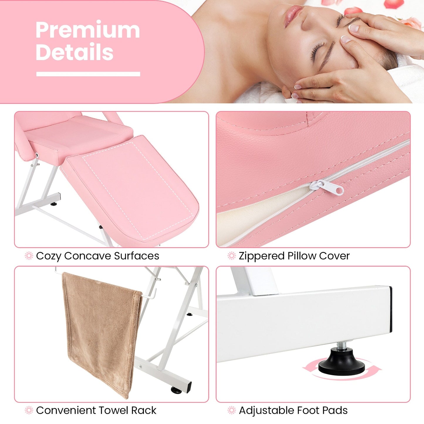 Chaise faciale Gymax 73'' avec tabouret hydraulique, dossier réglable et