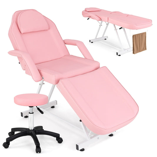 Chaise faciale Gymax 73'' avec tabouret hydraulique, dossier réglable et