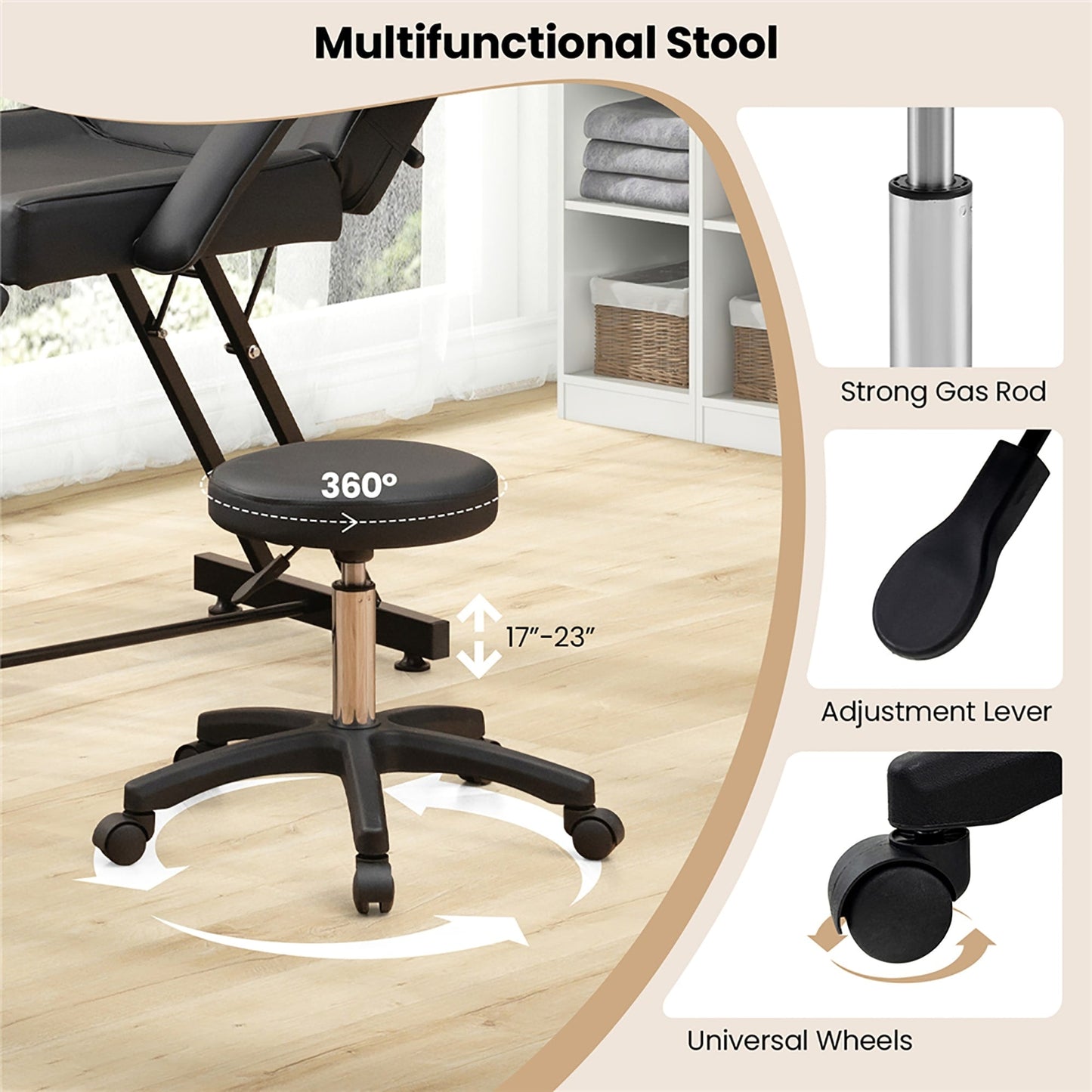 Chaise faciale Gymax 73'' avec tabouret hydraulique avec accoudoirs amovibles et