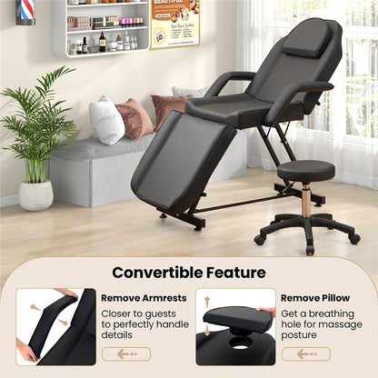 Chaise faciale Gymax 73'' avec tabouret hydraulique avec accoudoirs amovibles et