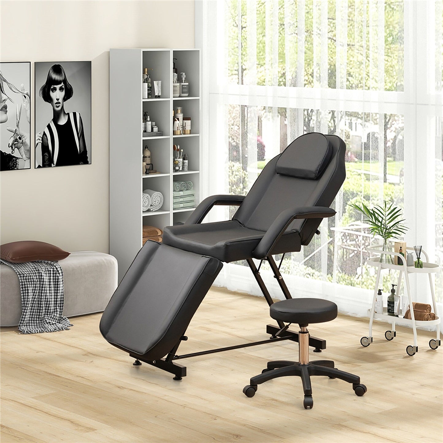 Chaise faciale Gymax 73'' avec tabouret hydraulique avec accoudoirs amovibles et