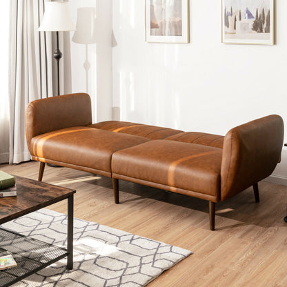 Canapé-lit futon convertible Gymax en polyuréthane réglable avec bois