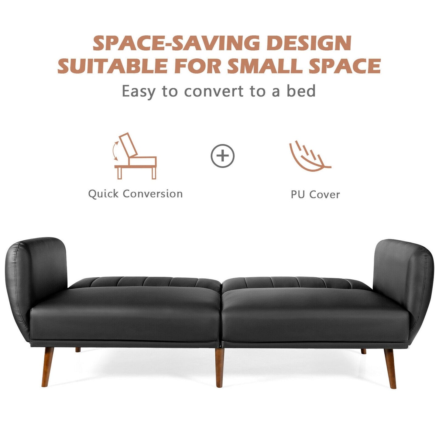 Canapé-lit futon convertible Gymax en polyuréthane réglable avec bois