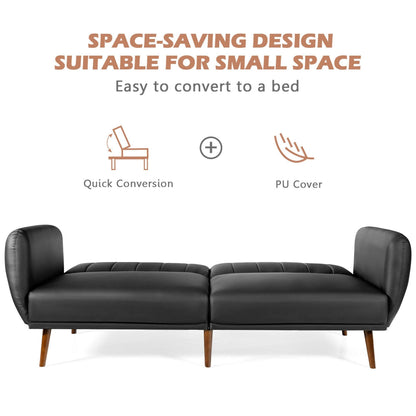 Canapé-lit futon convertible Gymax en polyuréthane réglable avec bois