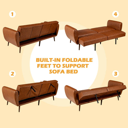 Canapé-lit futon convertible Gymax en polyuréthane réglable avec bois