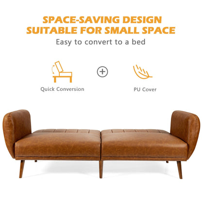 Canapé-lit futon convertible Gymax en polyuréthane réglable avec bois