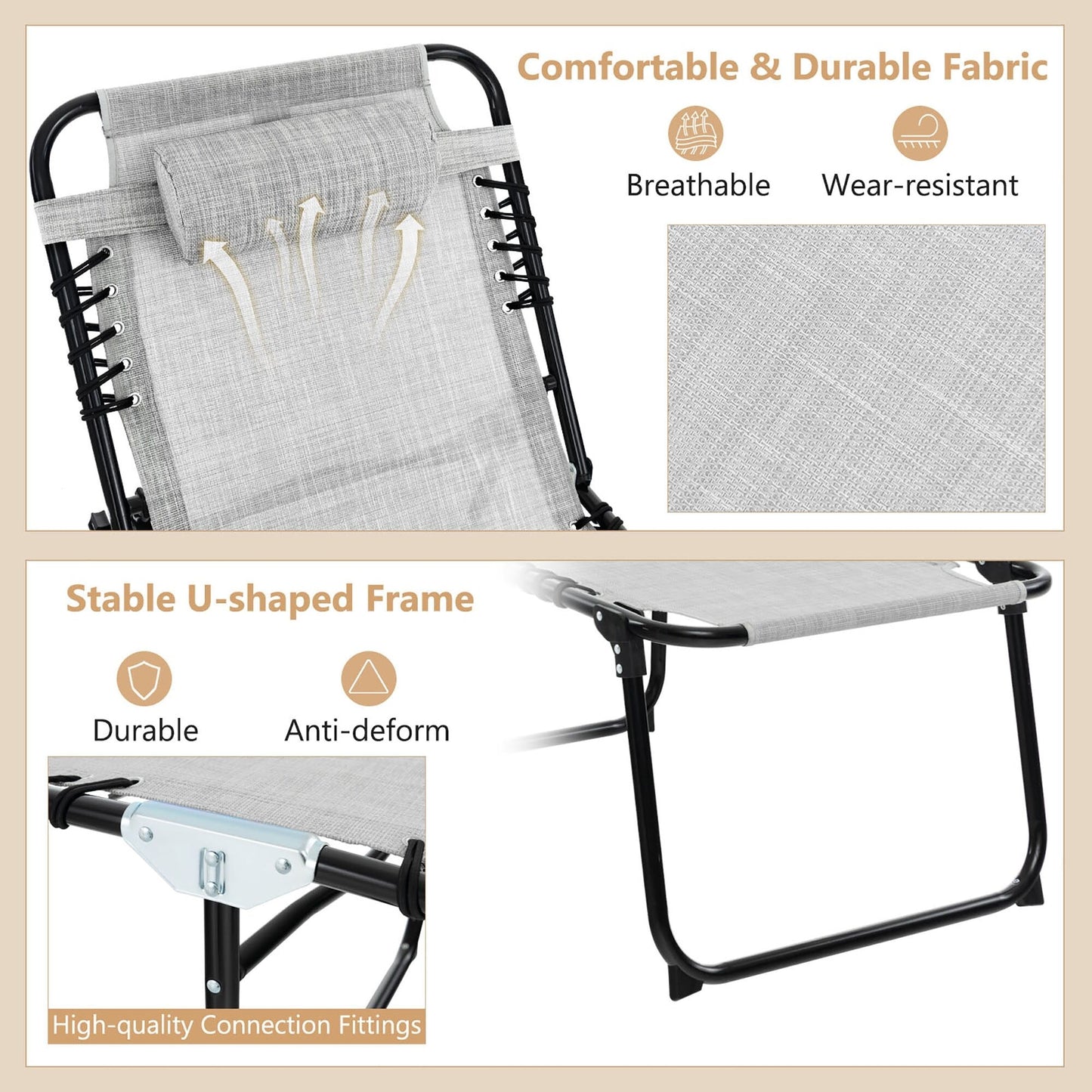 Chaise longue de plage pliante Gymax avec oreiller, 4 niveaux