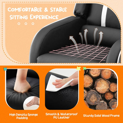 Fauteuil inclinable ergonomique en cuir pour enfants Gymax avec repose-pieds