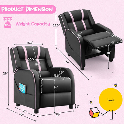 Fauteuil inclinable ergonomique en cuir pour enfants Gymax avec repose-pieds