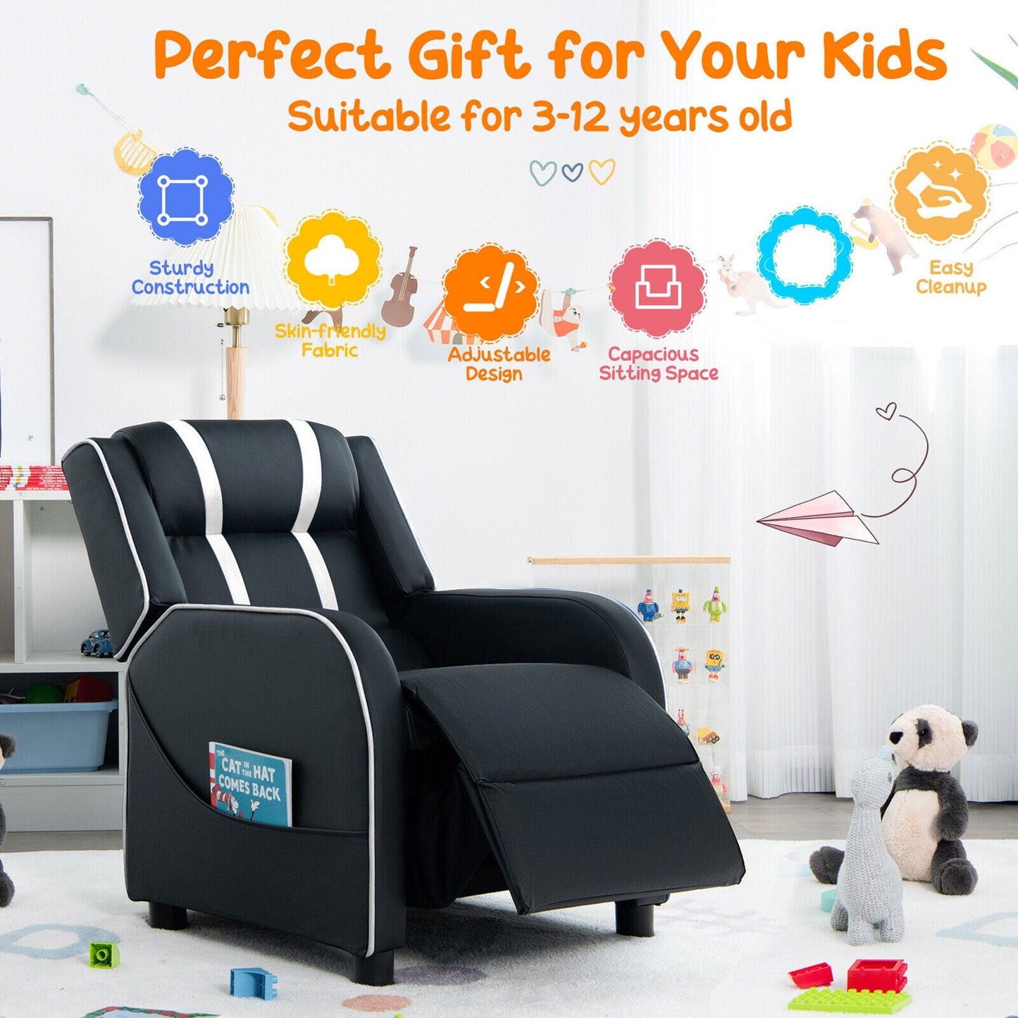Fauteuil inclinable ergonomique en cuir pour enfants Gymax avec repose-pieds