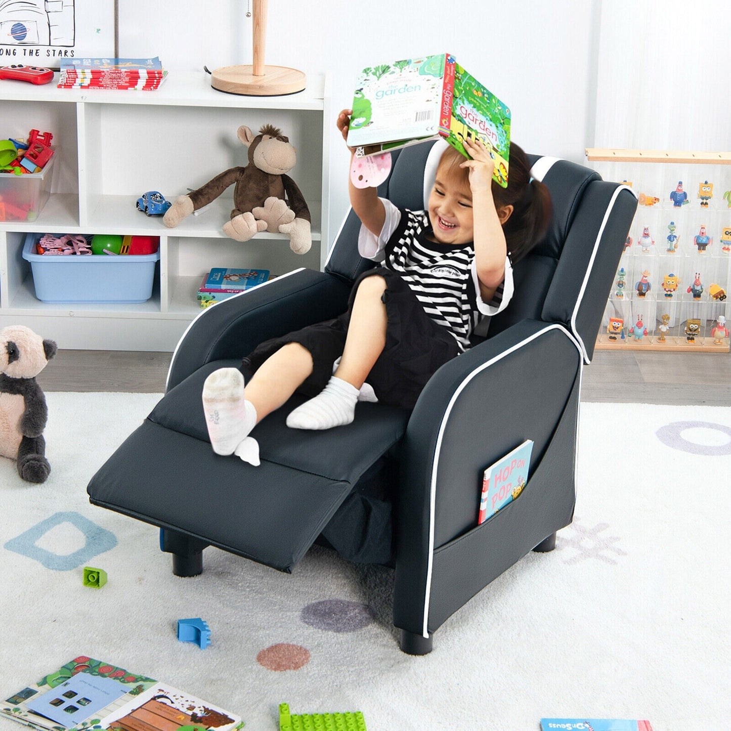 Fauteuil inclinable ergonomique en cuir pour enfants Gymax avec repose-pieds