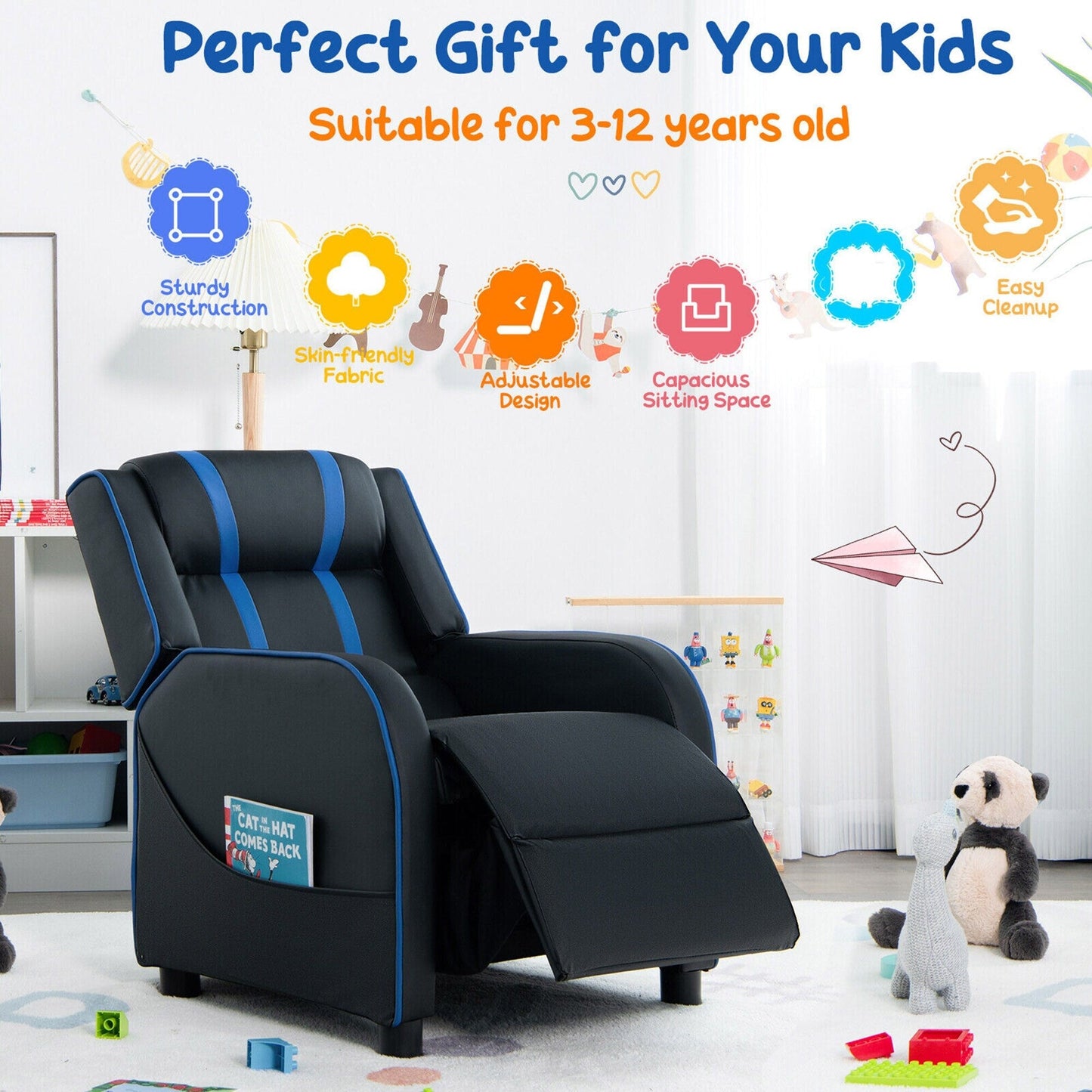 Fauteuil inclinable ergonomique en cuir pour enfants Gymax avec repose-pieds