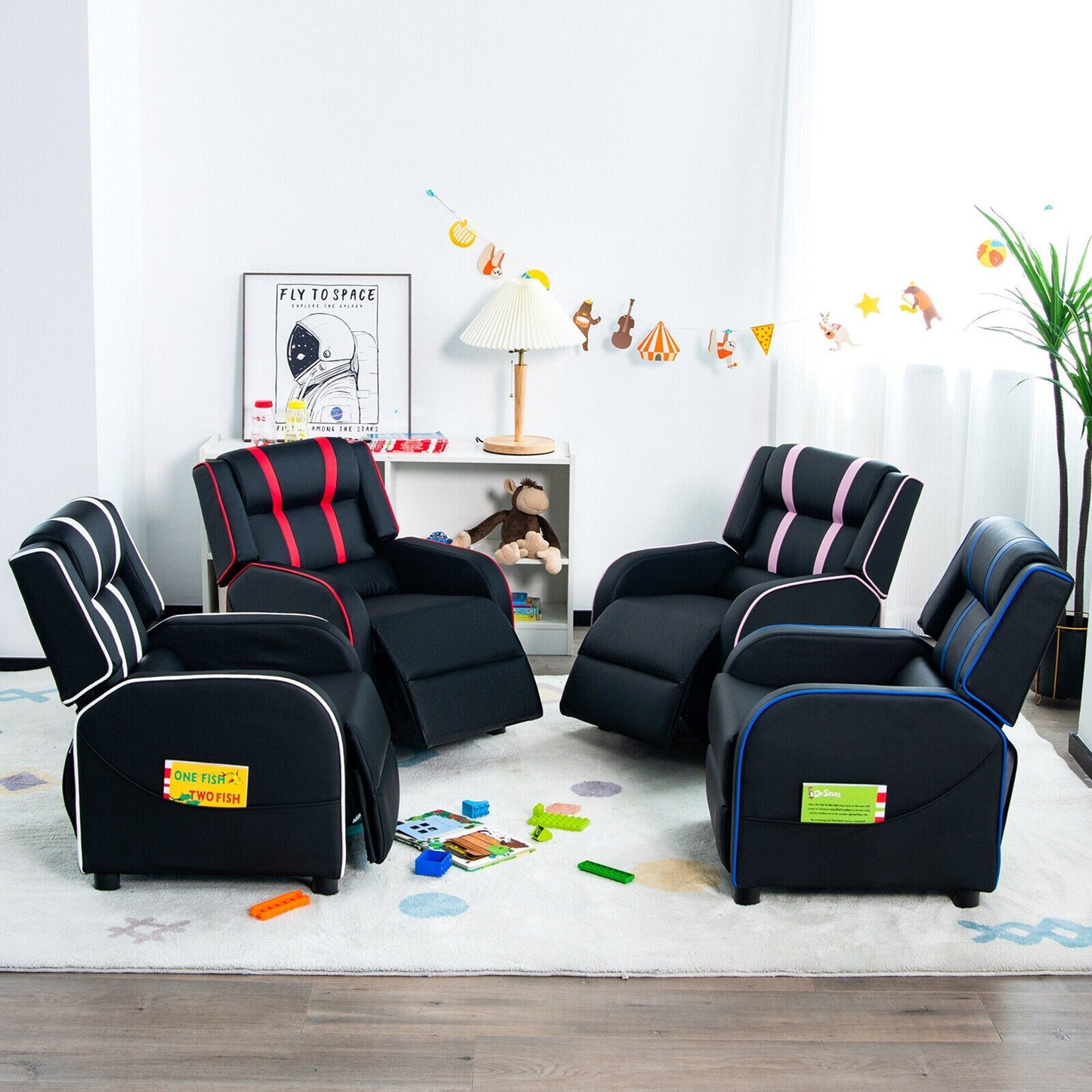 Fauteuil inclinable ergonomique en cuir pour enfants Gymax avec repose-pieds