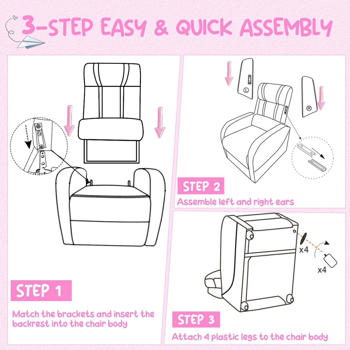 Fauteuil inclinable ergonomique en cuir pour enfants Gymax avec repose-pieds