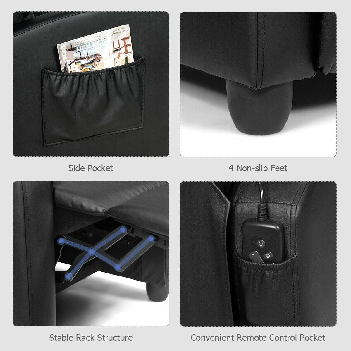 Fauteuil inclinable massant Gymax, canapé simple, siège rembourré avec repose-pieds