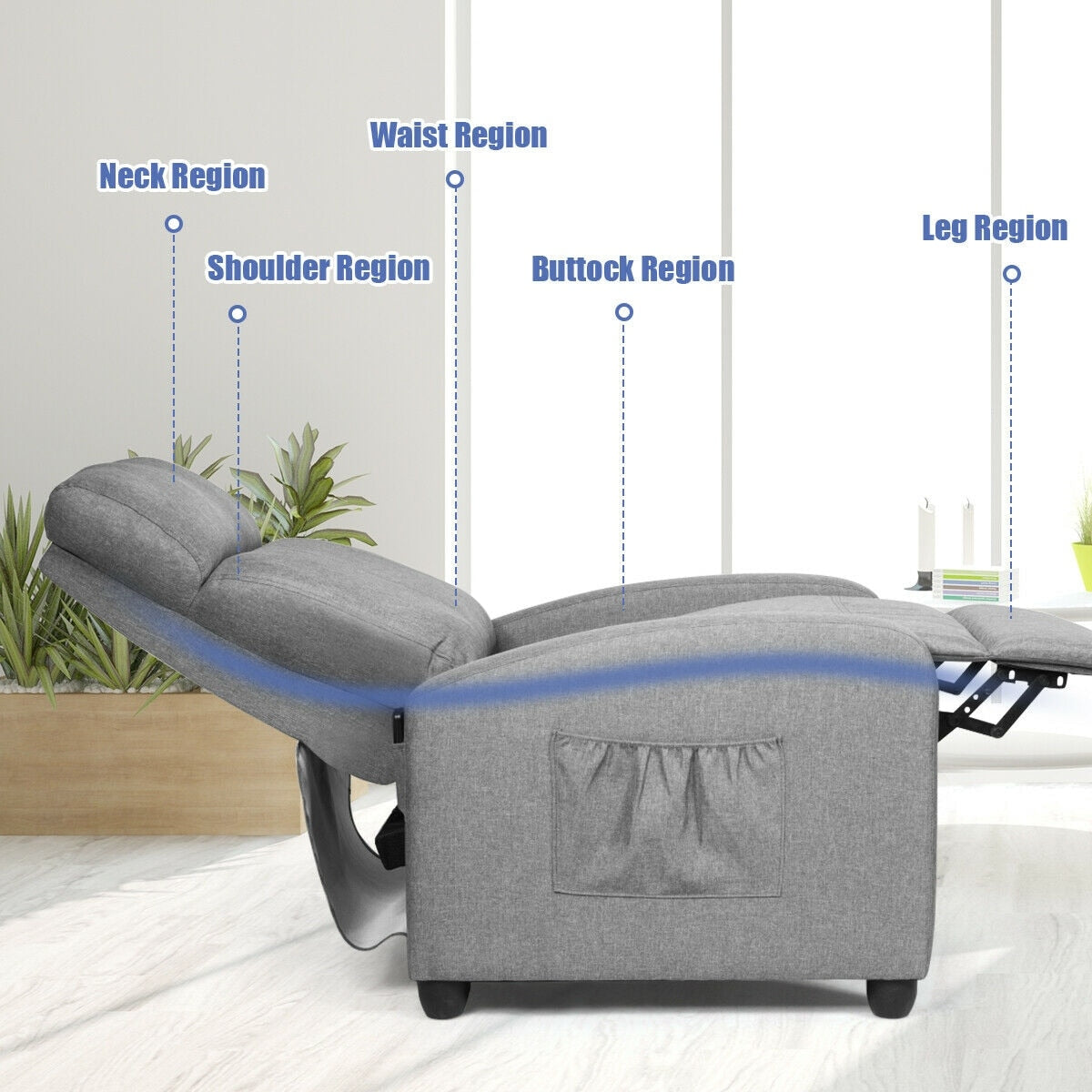 Fauteuil inclinable massant Gymax, canapé simple, siège rembourré avec repose-pieds