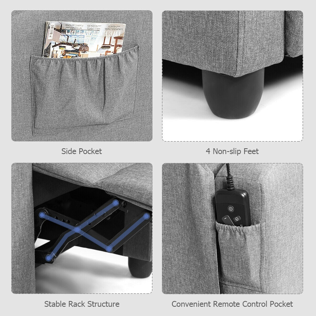 Fauteuil inclinable massant Gymax, canapé simple, siège rembourré avec repose-pieds