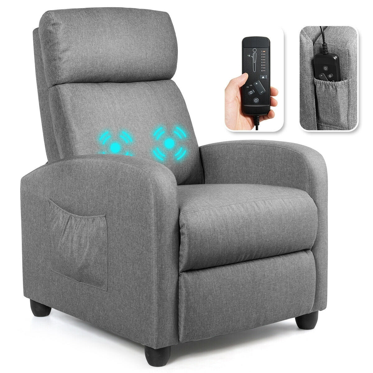 Fauteuil inclinable massant Gymax, canapé simple, siège rembourré avec repose-pieds