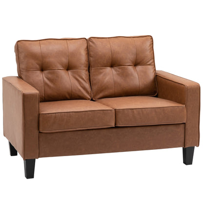 Canapé double HOMCOM 51 avec accoudoirs, 2 places, capitonné en similicuir et coussin rembourré en éponge à ressorts ensachés, marron