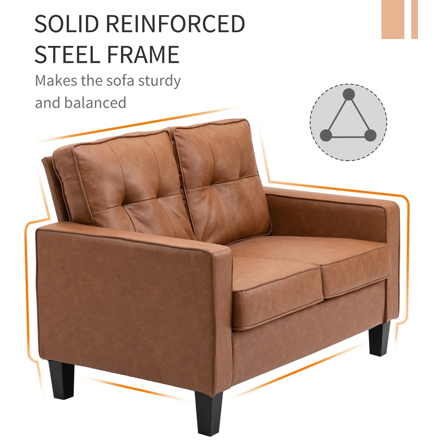 Canapé double HOMCOM 51 avec accoudoirs, 2 places, capitonné en similicuir et coussin rembourré en éponge à ressorts ensachés, marron