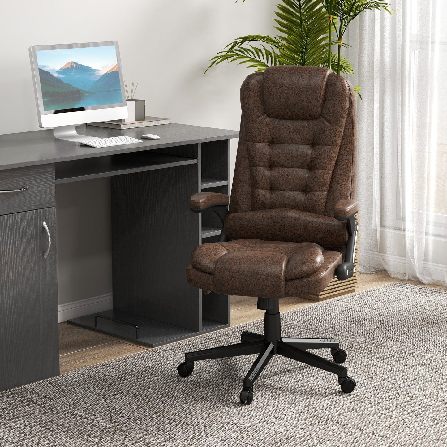 Fauteuil de bureau HOMCOM à massage vibrant 6 points avec chaleur, fauteuil de bureau exécutif à dossier haut en microfibre avec dossier inclinable