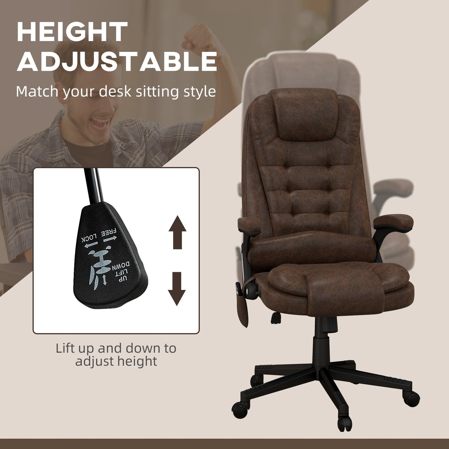 Fauteuil de bureau HOMCOM à massage vibrant 6 points avec chaleur, fauteuil de bureau exécutif à dossier haut en microfibre avec dossier inclinable