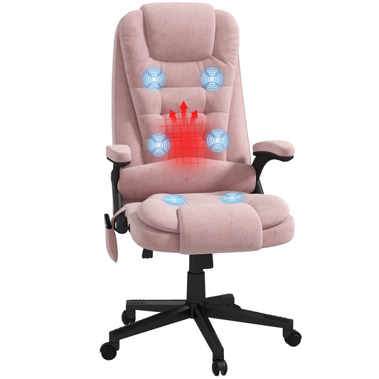 Fauteuil de bureau HOMCOM à 6 points de massage vibrant et chauffant, dossier haut en velours avec dossier inclinable