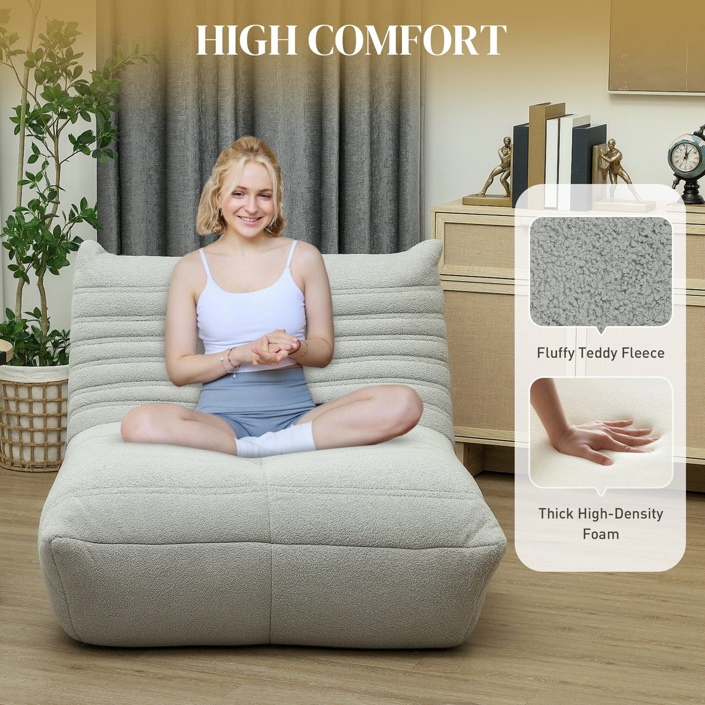 Pouf HOMCOM pour adultes, fauteuil géant au coin du feu, canapé paresseux, canapé pouf avec mousse haute densité confortable