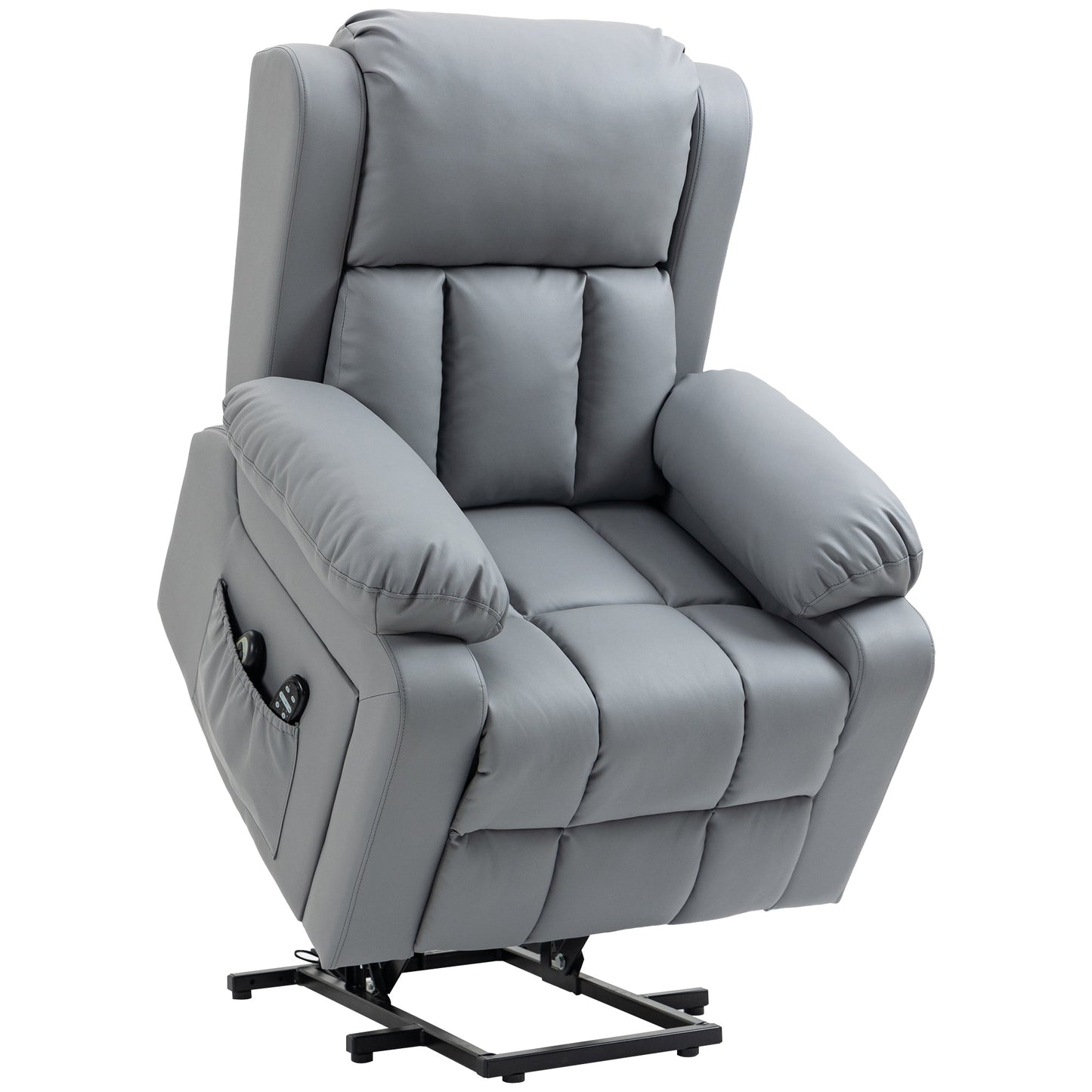 Fauteuil releveur électrique HOMCOM, fauteuil inclinable en cuir synthétique pour personnes âgées avec massage par vibration, télécommande et poches latérales