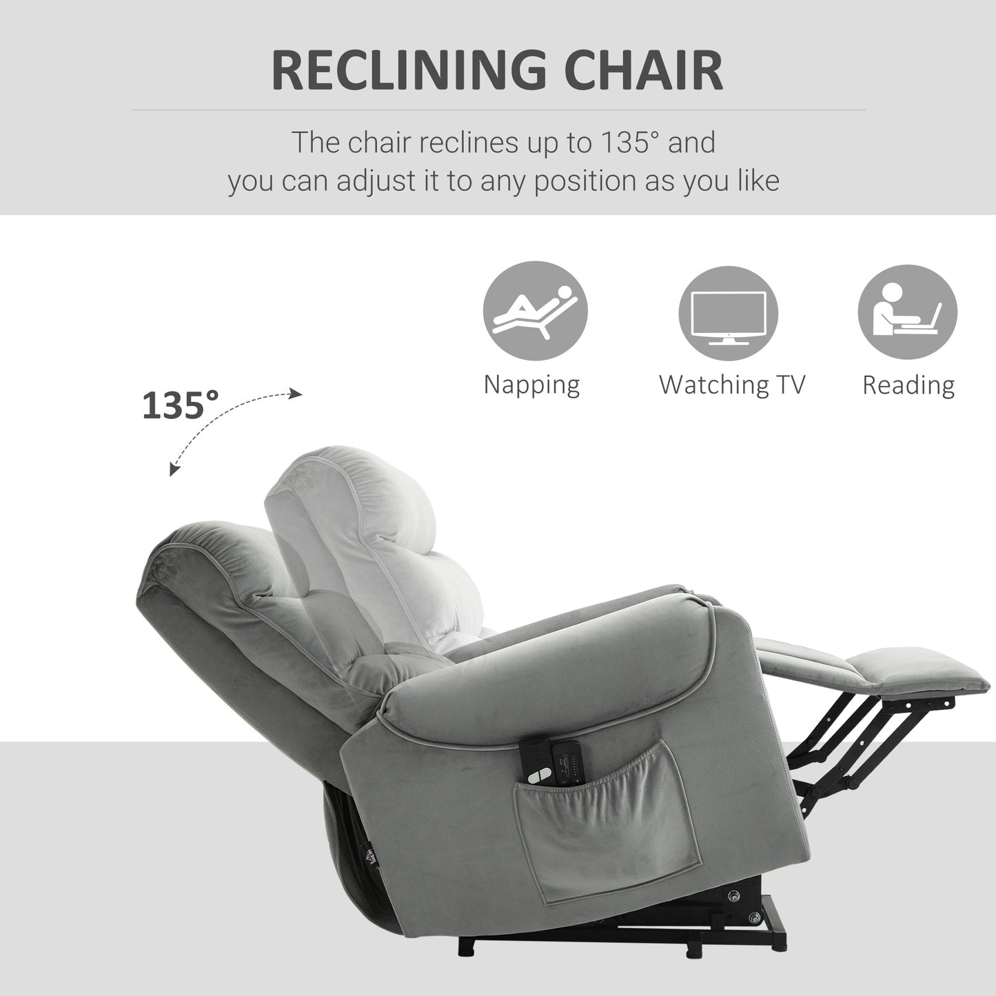 Fauteuil inclinable électrique HOMCOM, fauteuil de massage vibrant rembourré avec télécommande