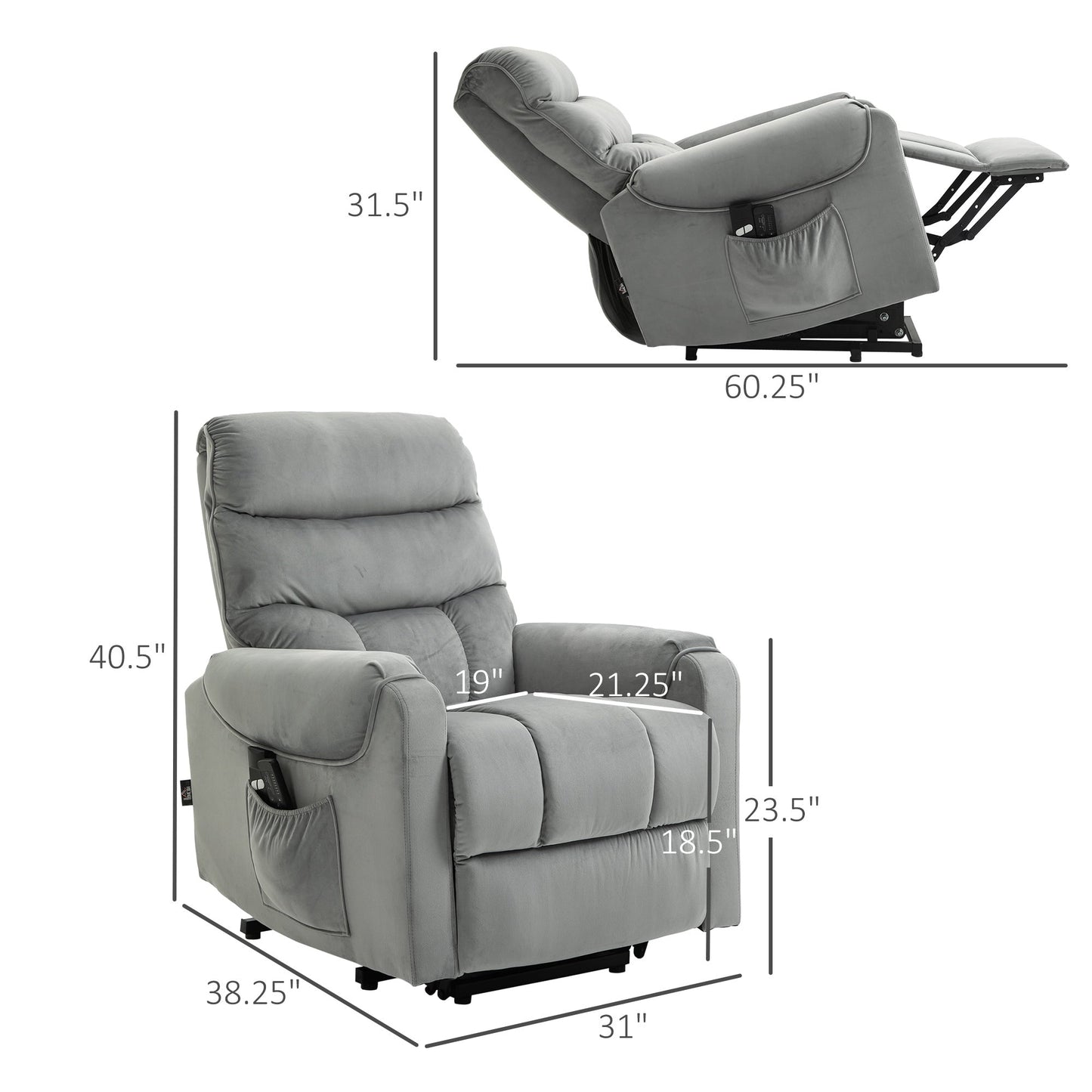 Fauteuil inclinable électrique HOMCOM, fauteuil de massage vibrant rembourré avec télécommande