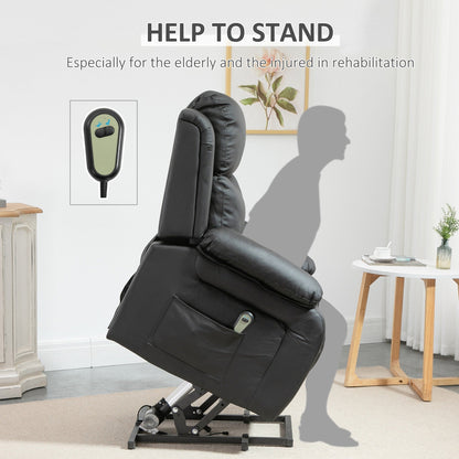 Fauteuil releveur électrique de salon HOMCOM, fauteuil inclinable électrique en cuir PU pour personnes âgées avec télécommande