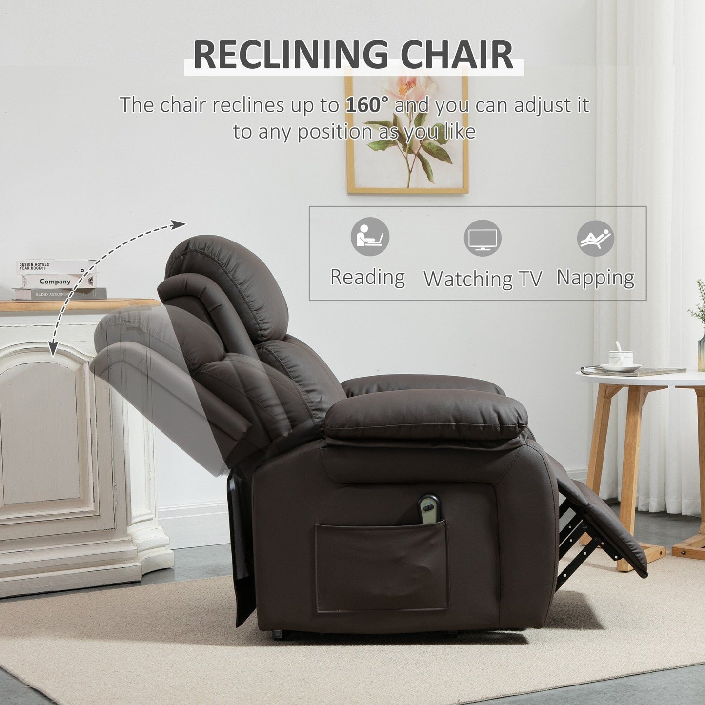 Fauteuil releveur électrique de salon HOMCOM, fauteuil inclinable électrique en cuir PU pour personnes âgées avec télécommande