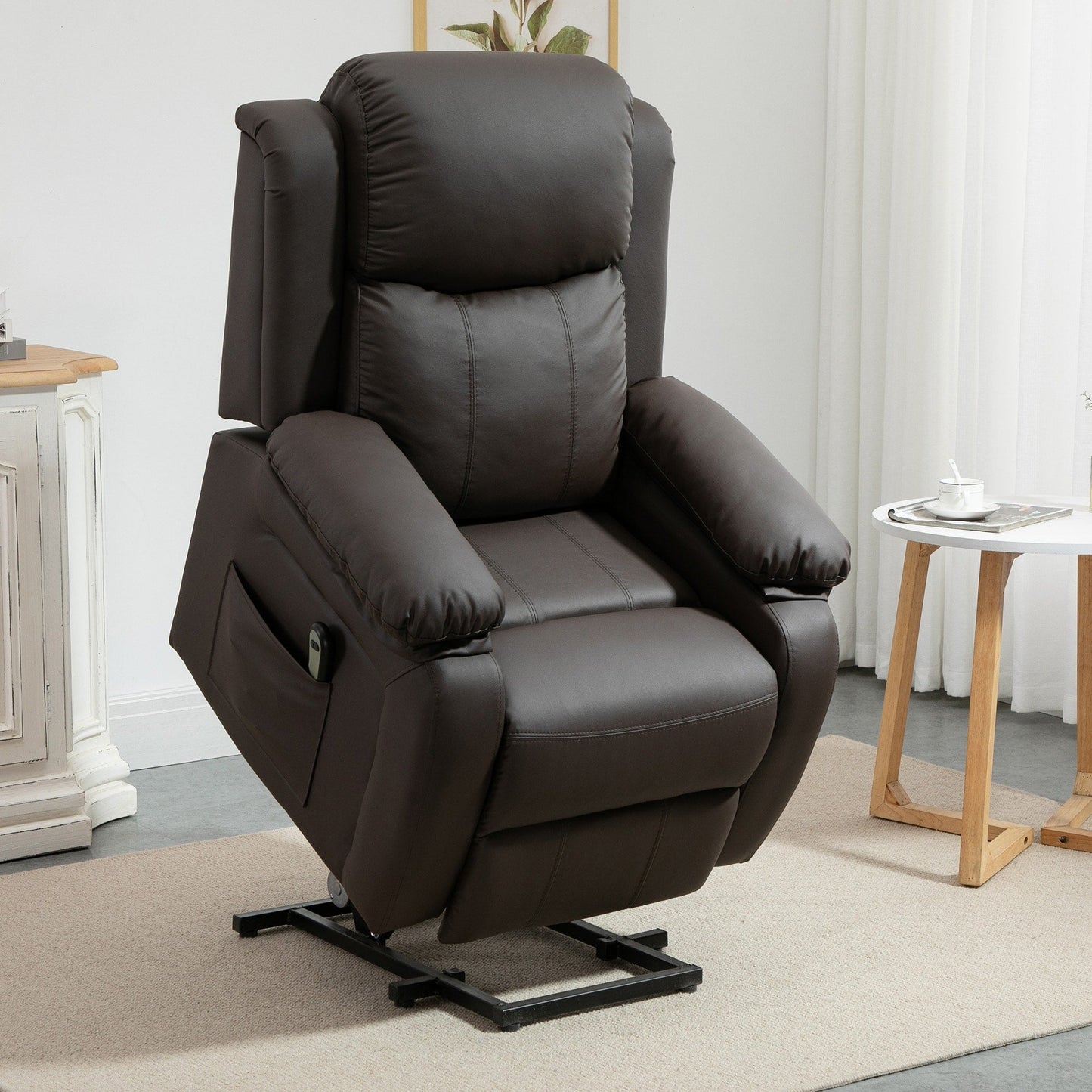 Fauteuil releveur électrique de salon HOMCOM, fauteuil inclinable électrique en cuir PU pour personnes âgées avec télécommande