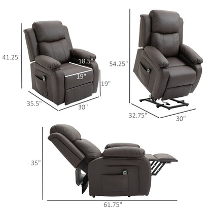 Fauteuil releveur électrique de salon HOMCOM, fauteuil inclinable électrique en cuir PU pour personnes âgées avec télécommande