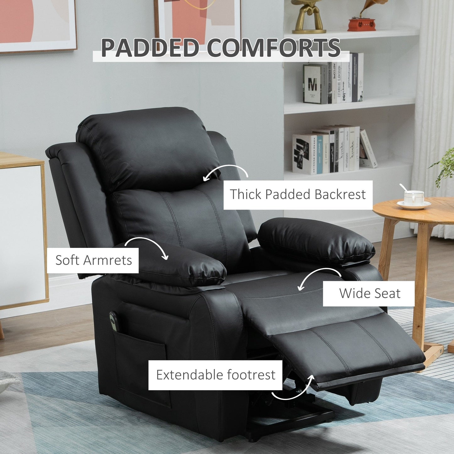 Fauteuil releveur électrique de salon HOMCOM, fauteuil inclinable électrique en cuir PU pour personnes âgées avec télécommande