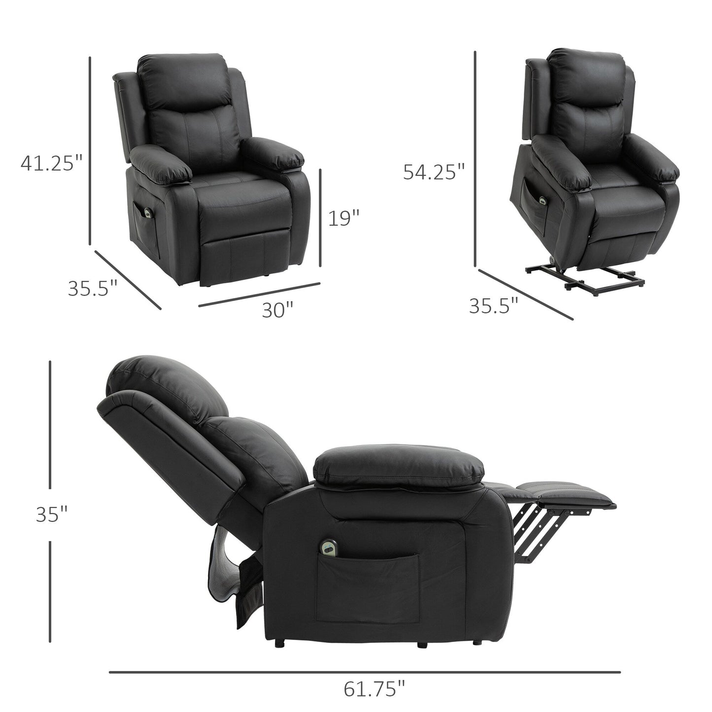 Fauteuil releveur électrique de salon HOMCOM, fauteuil inclinable électrique en cuir PU pour personnes âgées avec télécommande
