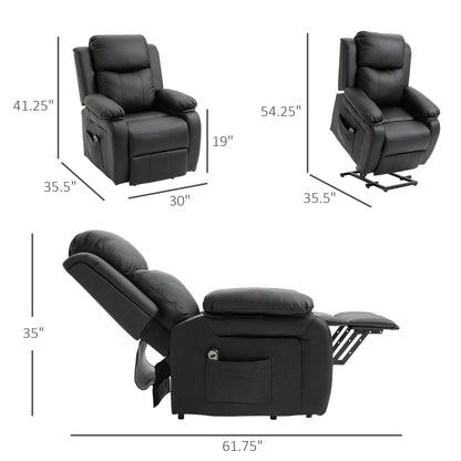 Fauteuil releveur électrique de salon HOMCOM, fauteuil inclinable électrique en cuir PU pour personnes âgées avec télécommande