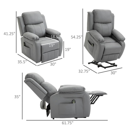 Fauteuil releveur électrique de salon HOMCOM, fauteuil inclinable électrique en cuir PU pour personnes âgées avec télécommande
